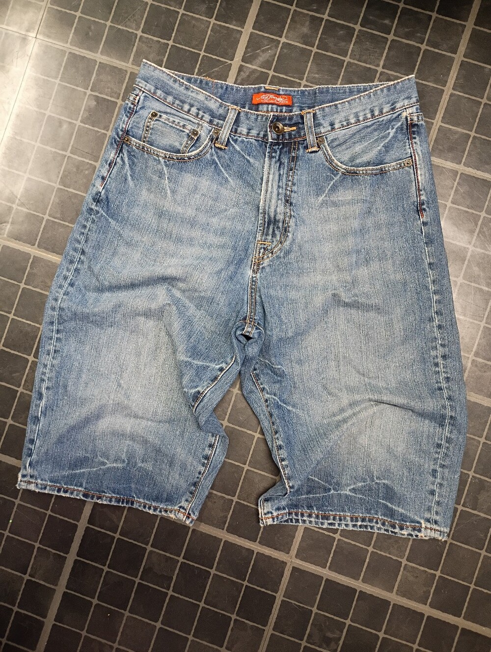 Ed Hardy Blue Washed Denim Jean Shorts